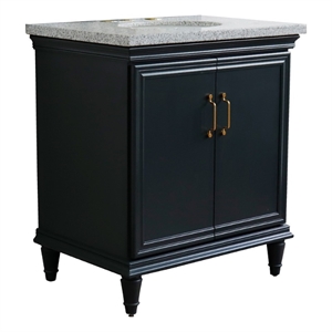 31 in. Single Wooden Vanity  Dark Gray with Gray Granite Oval Sink