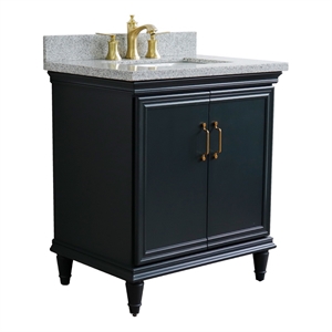 31 in. Single Wooden Vanity  Dark Gray with Gray Granite Rectangle Sink