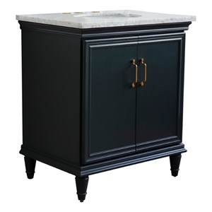 31 in. Single Wooden Vanity  Dark Gray with White Carrara Oval Sink