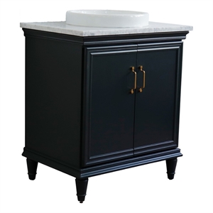 31 in. Single Wooden Vanity  Dark Gray with White Carrara Rectangle Sink