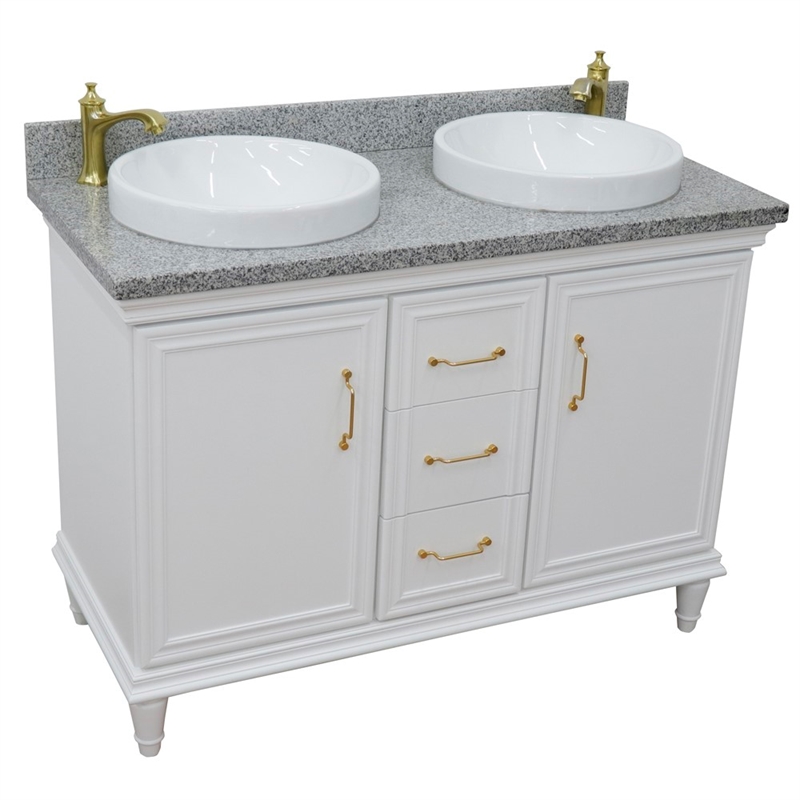 49 in. Double Wooden Vanity White with Gray Granite Rectangle Sink