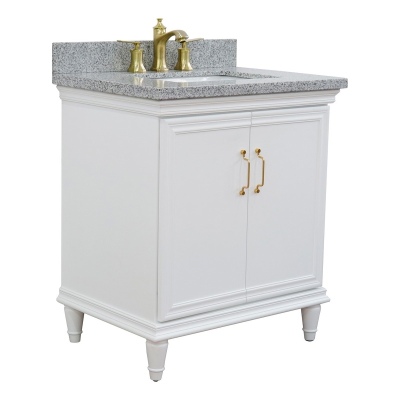 31 in. Single Wooden Vanity  White with Gray Granite Rectangle Sink