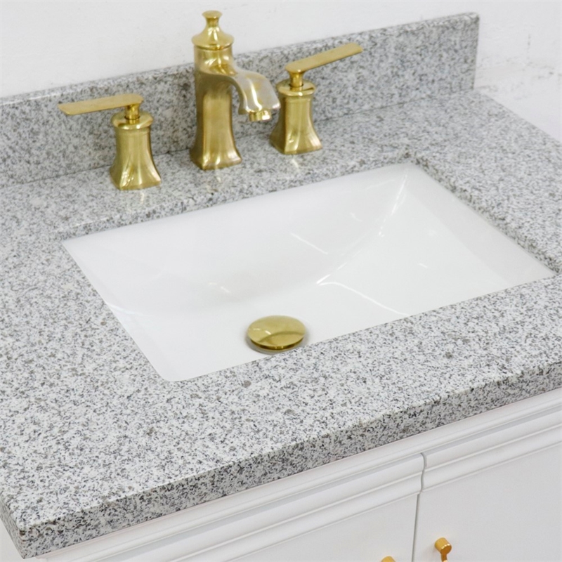 31 in. Single Wooden Vanity  White with Gray Granite Rectangle Sink