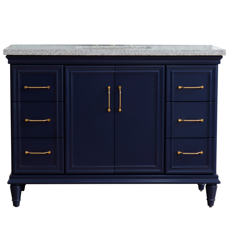 49 in. Single Wooden Vanity  Blue with Gray Granite Rectangle Sink