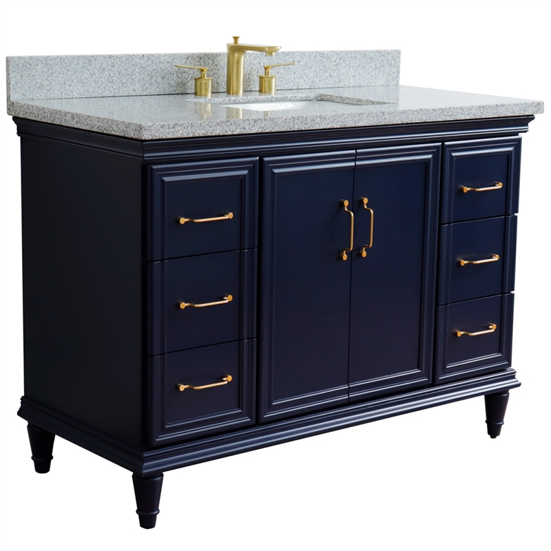 49 in. Single Wooden Vanity  Blue with Gray Granite Rectangle Sink