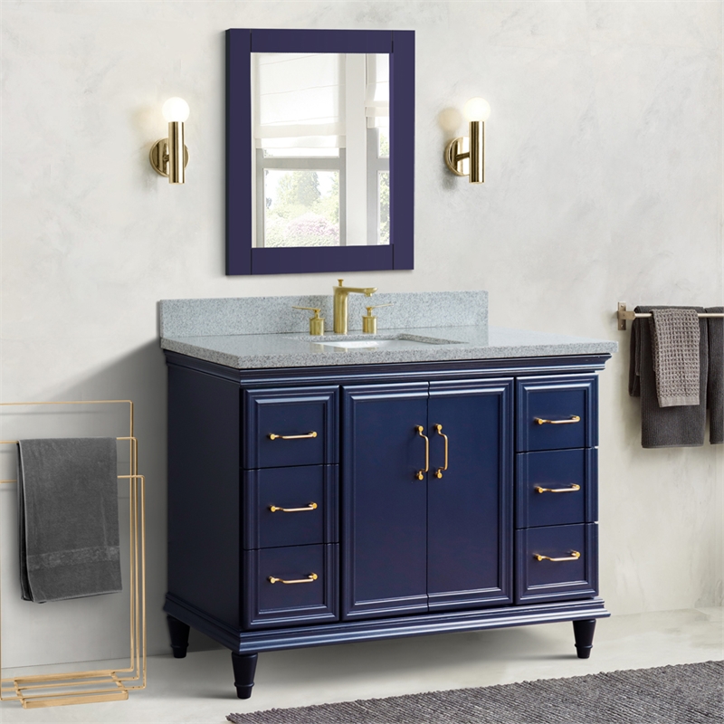 49 in. Single Wooden Vanity  Blue with Gray Granite Rectangle Sink