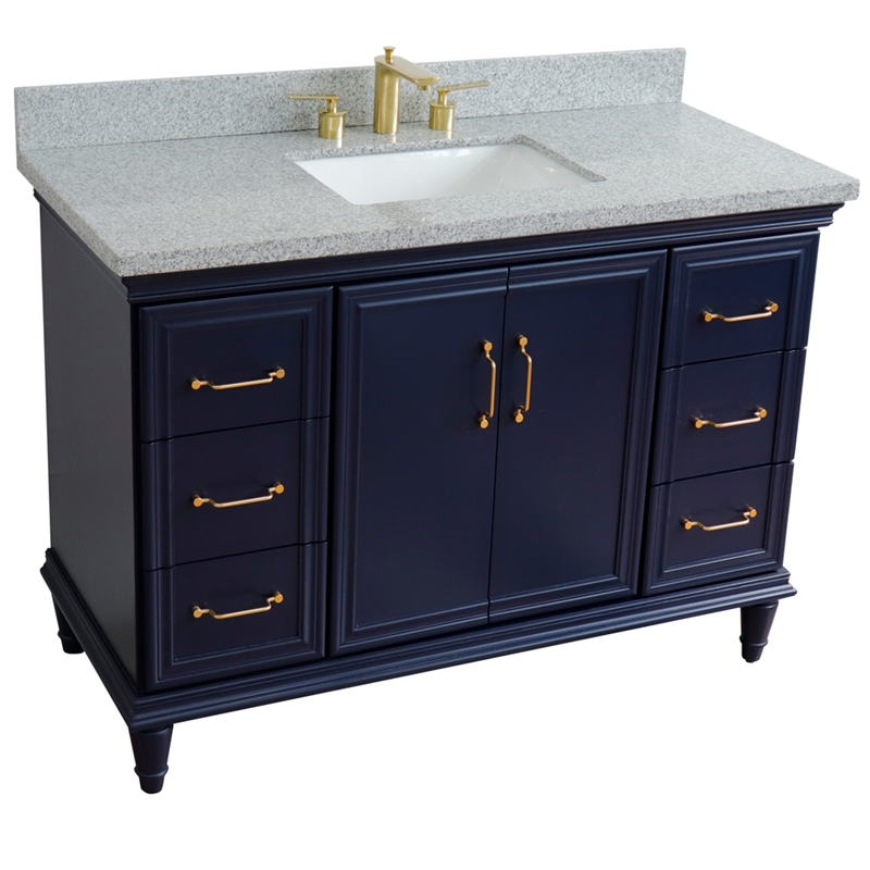 49 in. Single Wooden Vanity  Blue with Gray Granite Rectangle Sink