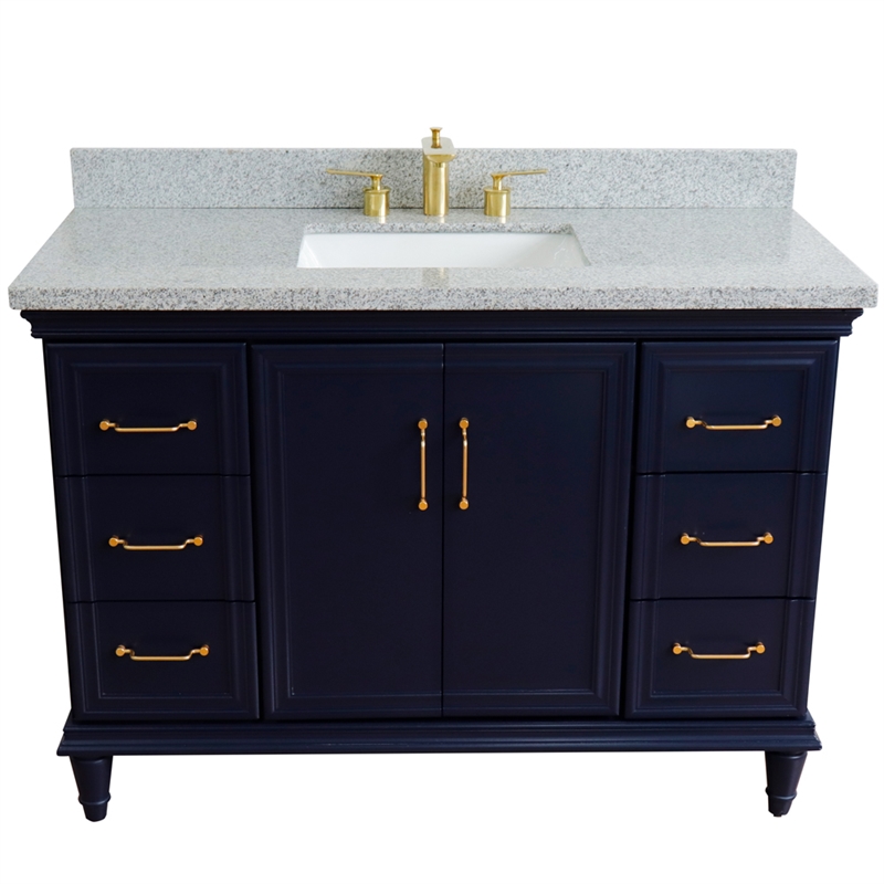 49 in. Single Wooden Vanity  Blue with Gray Granite Rectangle Sink