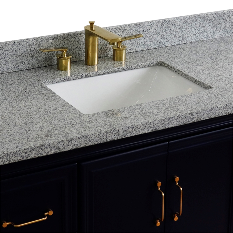 49 in. Single Wooden Vanity  Blue with Gray Granite Rectangle Sink