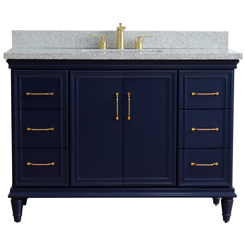 49 in. Single Wooden Vanity  Blue with Gray Granite Rectangle Sink