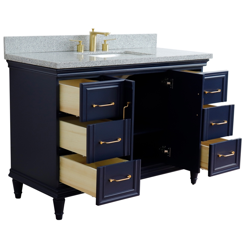 49 in. Single Wooden Vanity  Blue with Gray Granite Rectangle Sink