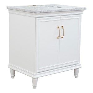 31 in. Single Wooden Vanity  White with White Carrara Oval Sink