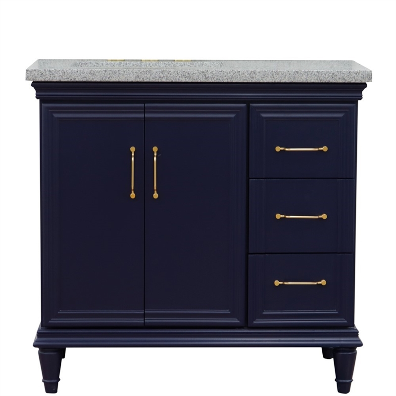 37 in. Single Wooden Vanity  Blue Gray Granite Rectangle Left Door.Left Sink