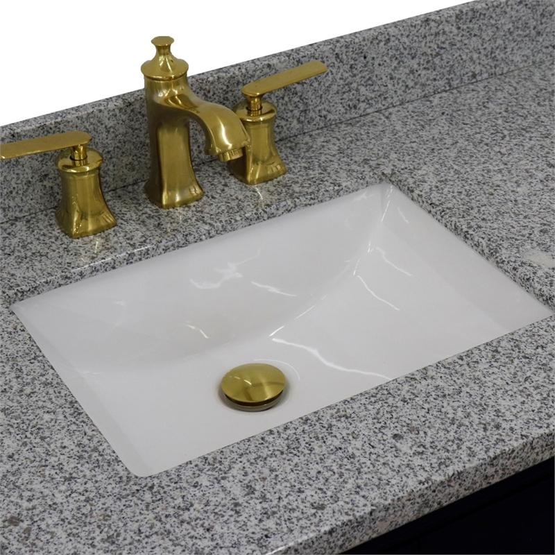 37 in. Single Wooden Vanity  Blue Gray Granite Rectangle Left Door.Left Sink