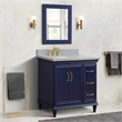 37 in. Single Wooden Vanity  Blue Gray Granite Rectangle Left Door.Left Sink