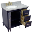 37 in. Single Wooden Vanity  Blue Gray Granite Rectangle Left Door.Left Sink