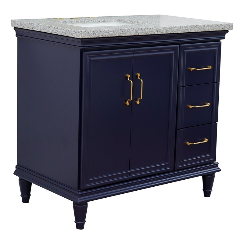 37 in. Single Wooden Vanity  Blue Gray Granite Rectangle Left Door.Left Sink