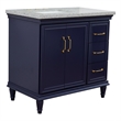 37 in. Single Wooden Vanity  Blue Gray Granite Rectangle Left Door.Left Sink