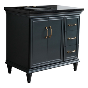37 in. Single Wooden Vanity  Dark Gray Black Galaxy Oval Left Door.Left Sink