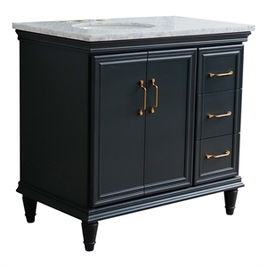 37 in. Single Wooden Vanity  Dark Gray White Carrara Oval Left Door.Left Sink