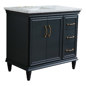 37 in. Single Vanity Dark Gray White Carrara Rectangle Left Door.Left Sink