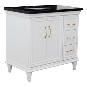 37 in. Single Wooden Vanity  White Black Galaxy Oval Left Door.Left Sink