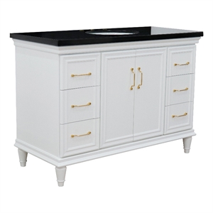 49 in. Single Wooden Vanity  White with Black Galaxy Granite Oval Sink