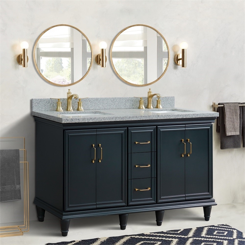 49 in. Single Wooden Vanity  White with Gray Granite Rectangle Sink