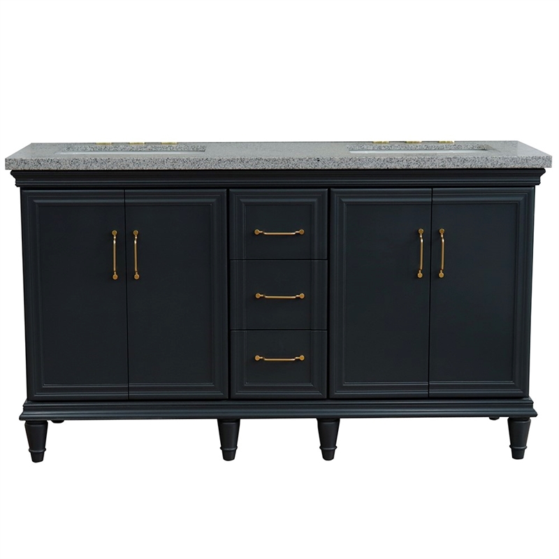 49 in. Single Wooden Vanity  White with Gray Granite Rectangle Sink