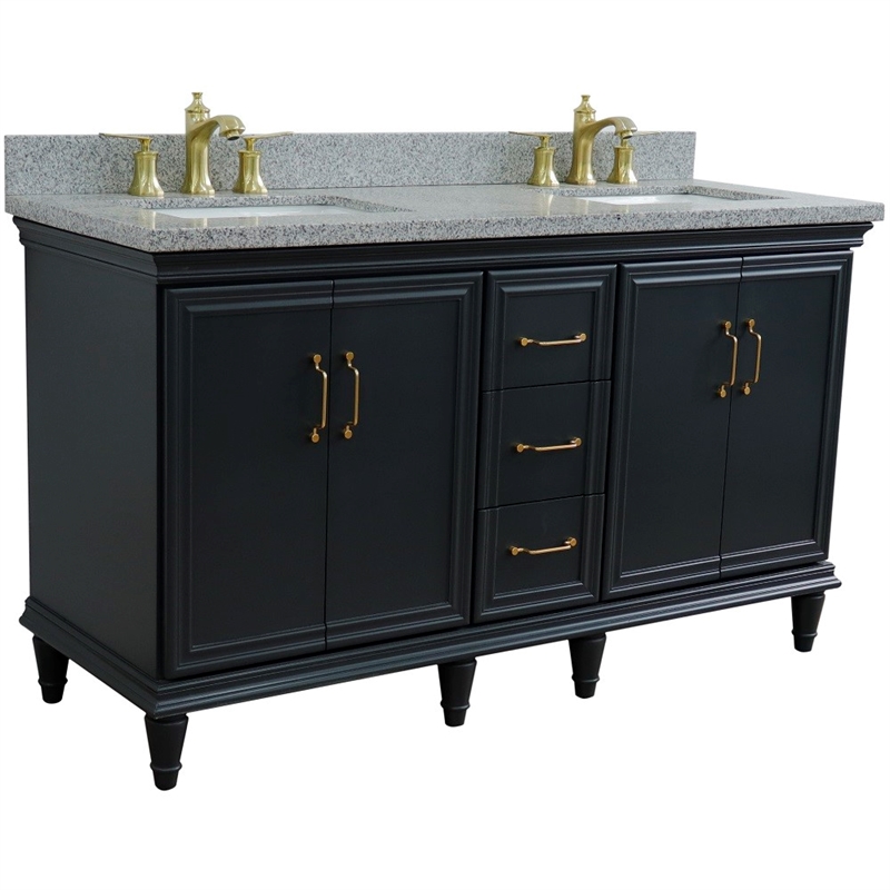 49 in. Single Wooden Vanity  White with Gray Granite Rectangle Sink