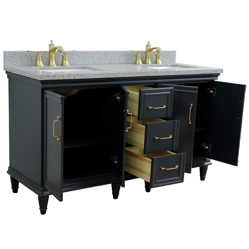 49 in. Single Wooden Vanity  White with Gray Granite Rectangle Sink
