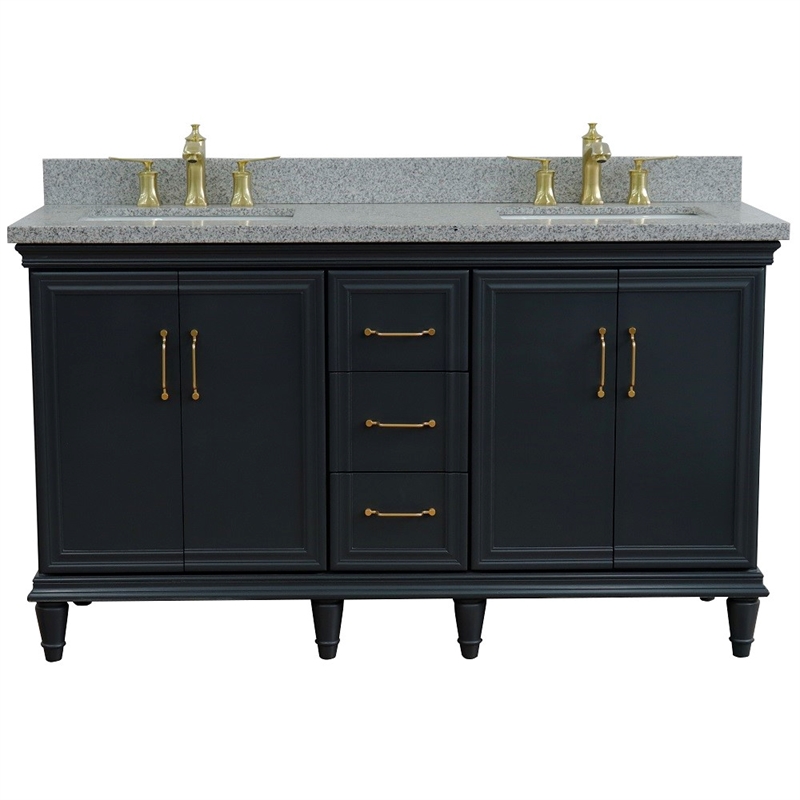 49 in. Single Wooden Vanity  White with Gray Granite Rectangle Sink