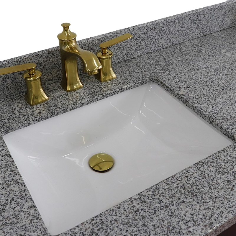 49 in. Single Wooden Vanity  White with Gray Granite Rectangle Sink