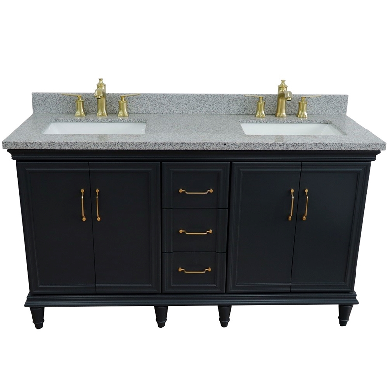 49 in. Single Wooden Vanity  White with Gray Granite Rectangle Sink