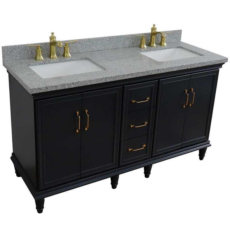 49 in. Single Wooden Vanity  White with Gray Granite Rectangle Sink