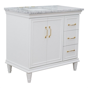 37 in. Single Wooden Vanity  White White Carrara Rectangle Left Door.Left Sink