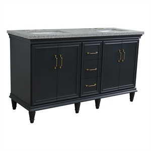 61 in. Double Wooden Vanity Dark Gray Gray Granite Rectangle Sink
