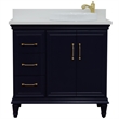 37 in. Single Wooden Vanity  Blue White Quartz Round Right Door.Right