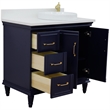 37 in. Single Wooden Vanity  Blue White Quartz Round Right Door.Right