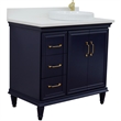 37 in. Single Wooden Vanity  Blue White Quartz Round Right Door.Right