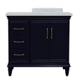 37 in. Single Wooden Vanity  Blue White Quartz Round Right Door.Right