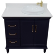37 in. Single Wooden Vanity  Blue White Quartz Round Right Door.Right