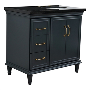 37 in. Single Wooden Vanity  Dark Gray Black Galaxy Oval Right Door.Right Sink