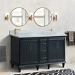 61 in. Double Wooden Vanity Dark Gray White Quartz Rectangle Sink