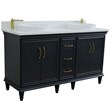 61 in. Double Wooden Vanity Dark Gray White Quartz Rectangle Sink