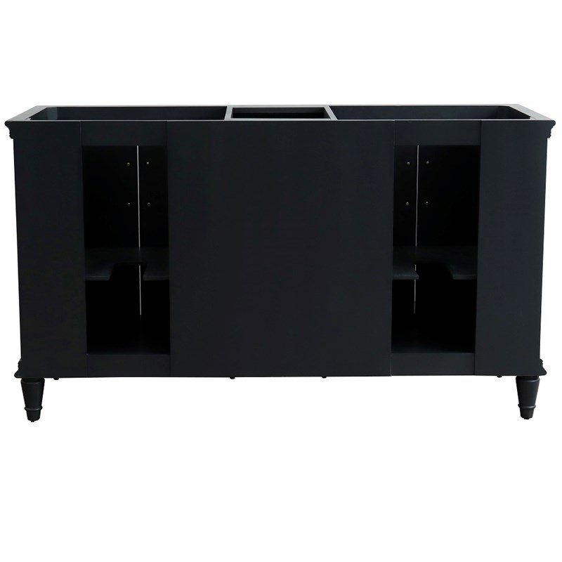 61 in. Double Wooden Vanity Dark Gray White Quartz Rectangle Sink