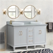 61 in. Double Wooden Vanity White Gray Granite Rectangle Sink