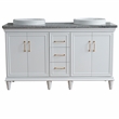 61 in. Double Wooden Vanity White Gray Granite Rectangle Sink