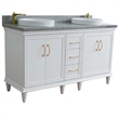 61 in. Double Wooden Vanity White Gray Granite Rectangle Sink