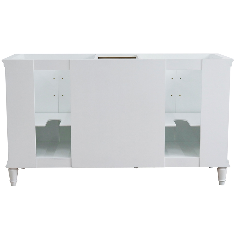 61 in. Double Wooden Vanity White Gray Granite Rectangle Sink